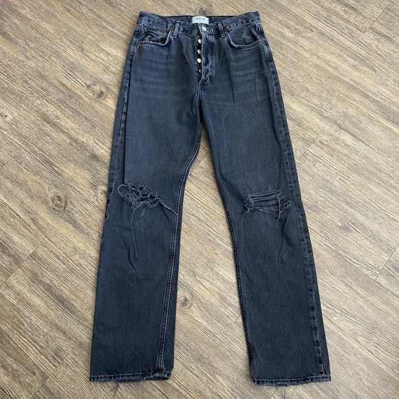 Agolde Black 90s Pinch Waist High Rise Straight Button Fly Denim Jeans Size 28 - Picture 1 of 8